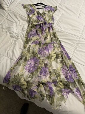 White House Black Market Lavender & Green Floral Dress, Size 6